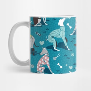 Greyhounds dogwalk // pattern // turquoise background Mug